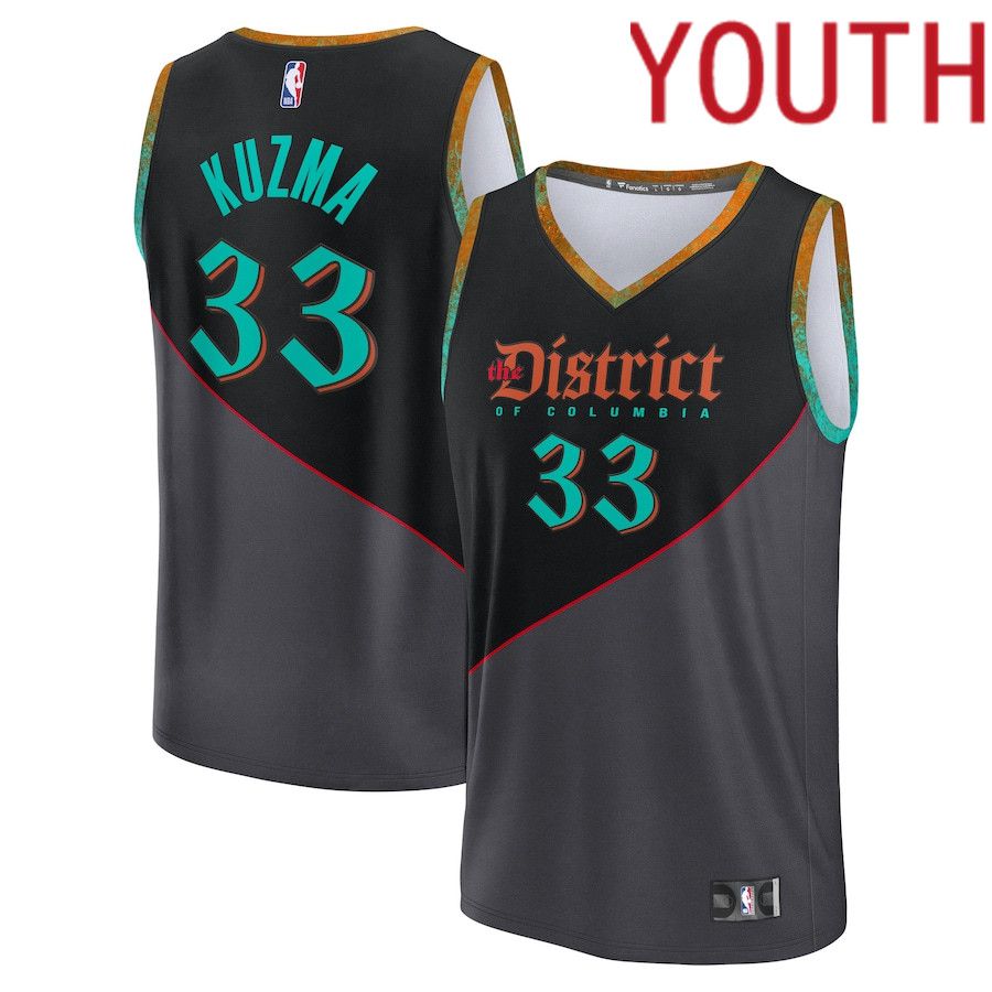 Youth Washington Wizards #33 Kyle Kuzma Fanatics Branded Black City Edition 2023-24 Fast Break NBA Jersey